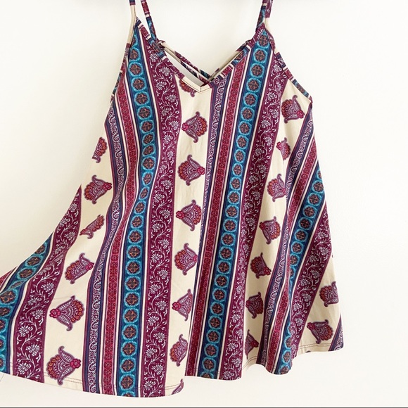 Striped Maroon Tank Top Tie at Back Medium - Picture 3 of 9